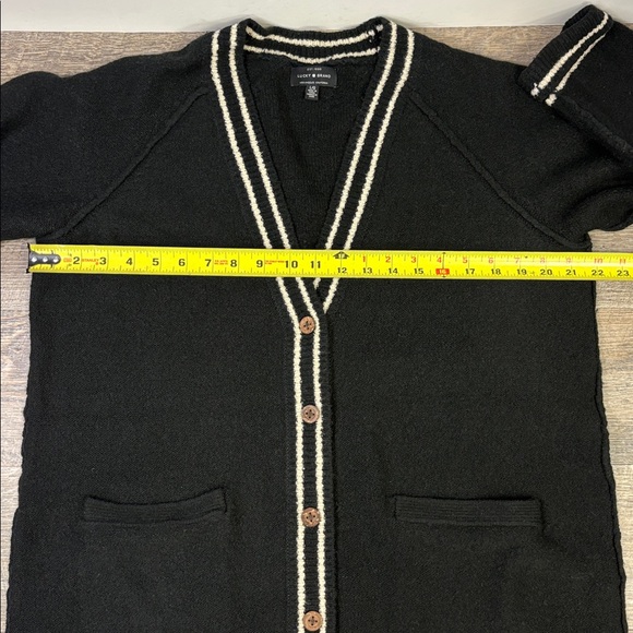 Lucky Brand Black Longline Varsity Contrast Trim Cardigan – Wool Blend Size L - Picture 6 of 9